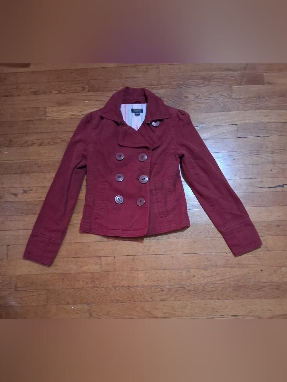American Eagle Outfitters Dark Red Double-Breasted Peacoat Jacket